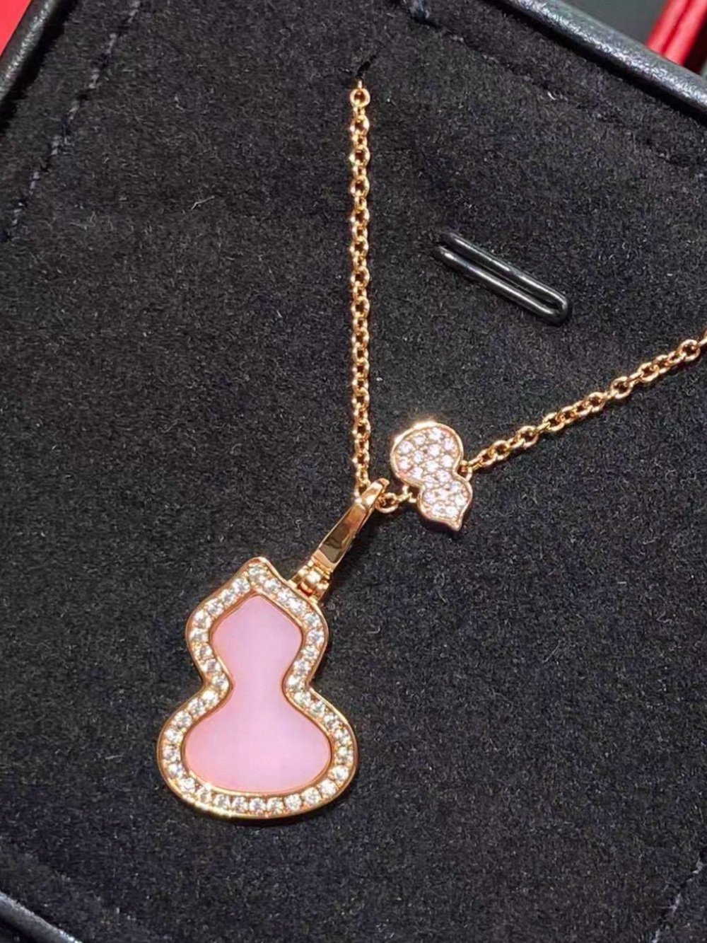 Gold-Tone Pink Enamel Pendant Necklace with Crystal Halo